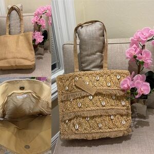 Salt & Umber Tote Bag with Shell Accents